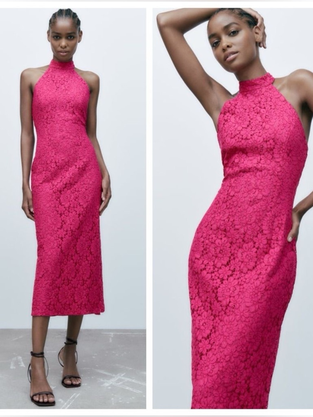 NWT ZARA Fuchsia Lace Halter Midi
Dress
